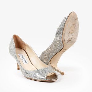 Jimmy Choo Peep-Toe Champagne Glitter Pumps